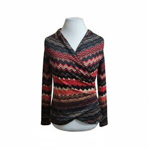 Sunny Leigh Faux Wrap Blouse Top Long Sleeve V-neck XS